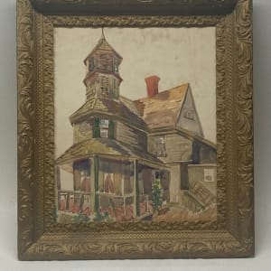 framed watercolor of Victorian home by Schultz 1940's 