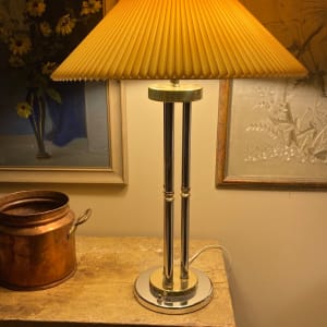 Post modern chrome and brass table lamp 