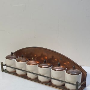 copper and porcelain spice set 