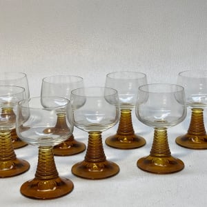 German Rhein Roemer port amber stem glasses 