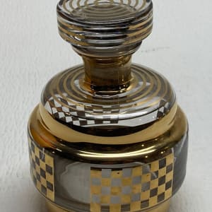 Art Deco gold painted checker board patten Perfume bottle with stopper 