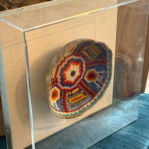 Huichol beaded gourd bowl in lucite frame, Image 3.