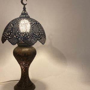 Original period Turkish pierced metal table lamp 