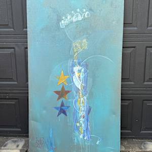 Abstract painting blue with 3 stars 