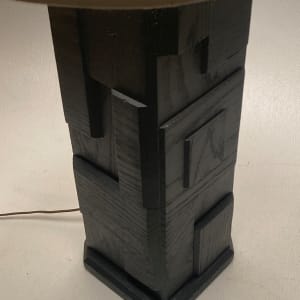 Brutalist painted black wooden and plaster table lamp 