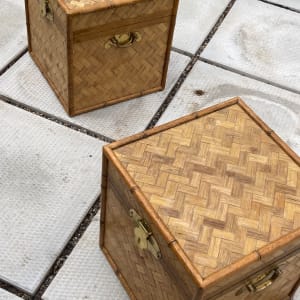 Pair of Woven boxes with brass handles 