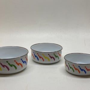 Set of 3 enamel post modern mixing bowls 