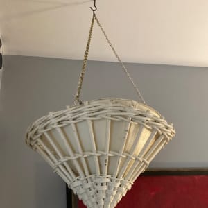 Victorian era wicker hanging cone shaped basket 