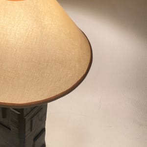 Brutalist painted black wooden and plaster table lamp 