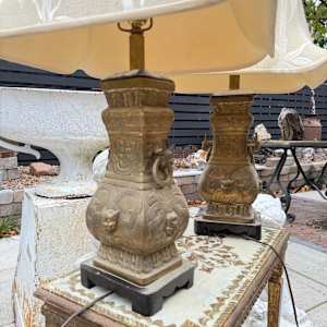 pair of Asian style brass table lamps 