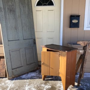 small painted primitive 2 door cupboard ~ mustard color 