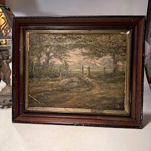 Framed Peter Roos original painting on canvas landscape  with fence #87 