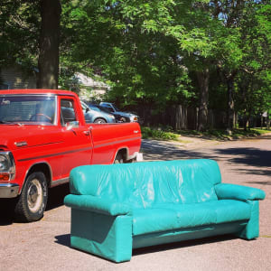 Teal leather sofa 