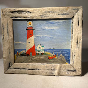 original painting of lighthouse on board