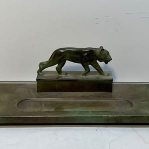 Patinated Bronze tiger inkwell 