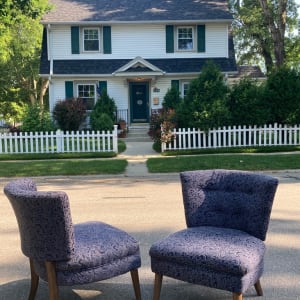 Pair of vintage upholstered mid century modern chairs 