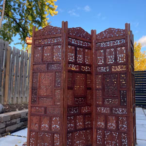 Indonesian teak 4 panel carved screen 