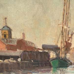 framed Carl G. T. Olson  original painting on board Boston harbor #114 