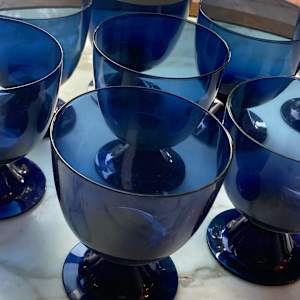 set of 9 blue goblets 
