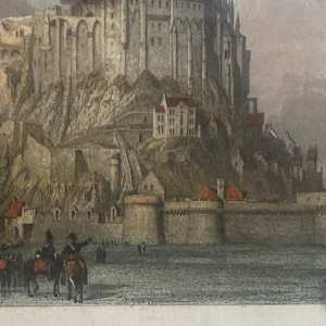 hand colored French engraving Mont Saint-Michele circa 1860 