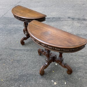 Pair of renaissance Revival Demi Lune tables 