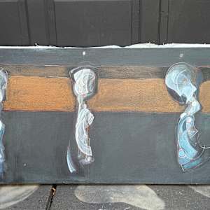 Abstract painting dark horizontal with 4 figures 
