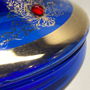 Cobalt Bohemian glass covered powdered dish 