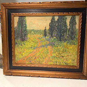 framed Carl G.T. Olson original painting on board summer path with trees  #27 