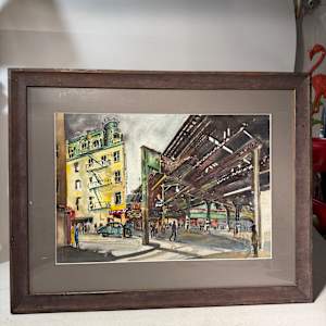 Original watercolor of street scene by Russ Conn