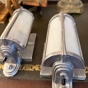 Pair of Art Deco bathroom chrome sconces 