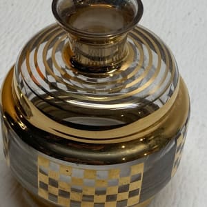 Art Deco gold painted checker board patten Perfume bottle with stopper 