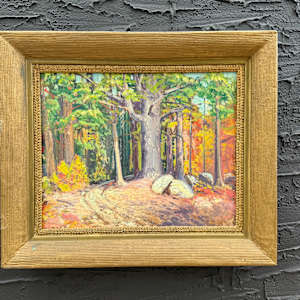 Carl G.T. Olson original painting on board fall scene with boulder #9 
