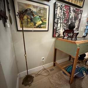 Bridge floor lamp with hand painted shade 