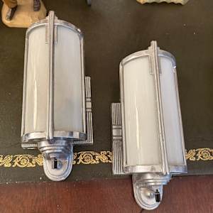 Pair of Art Deco bathroom chrome sconces 