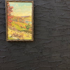 Framed fall painting on board 