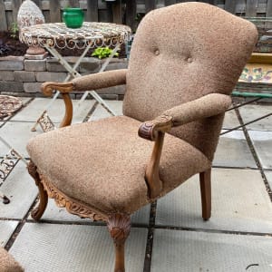 Newly upholstered 1930's arm chair and ottoman 