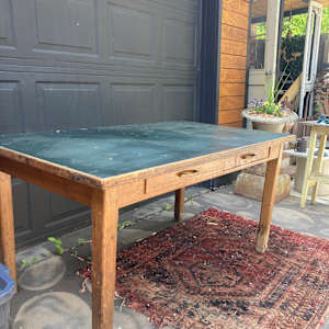 vintage oak library table with 2 drawers 