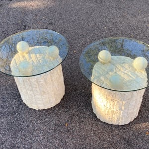 Pair of Round post modern tables 