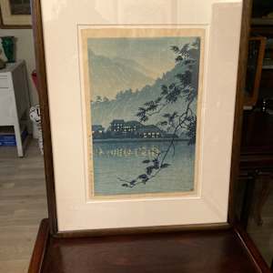framed Japanese woodblock ~  Kawase Hasui Yumoto Hot Spring 