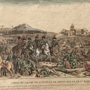 Framed Napoleonic war scene engraving 