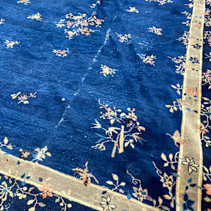 large hand made wool room sized Navy Asian rug 