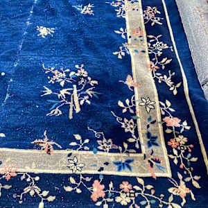 large hand made wool room sized Navy Asian rug 