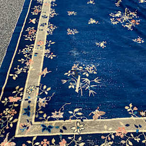 large hand made wool room sized Navy Asian rug 