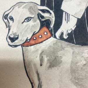 Hand colored Art Deco illustration with dog 