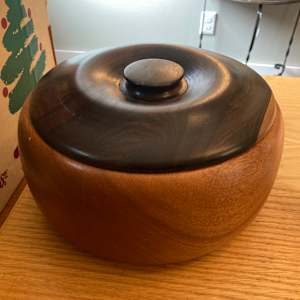 covered teak bowl