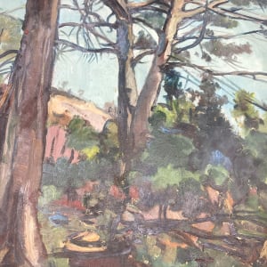 Original landscape painting on paper of trees 