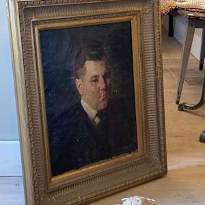 painting of portrait of man on canvas