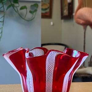 red and white Murano latticino handkerchief vase