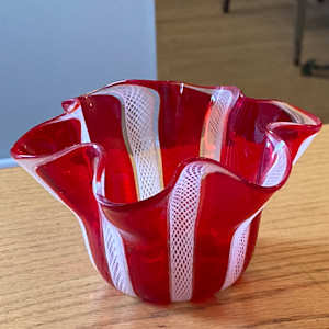 red and white Murano latticino handkerchief vase 