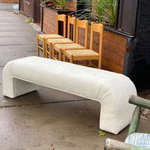 Upholstered post modern 5' long bench
